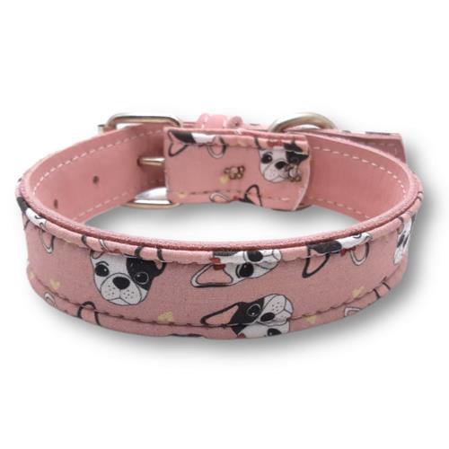 COLLAR PIEL BULLDOG ROSA 28cm MB